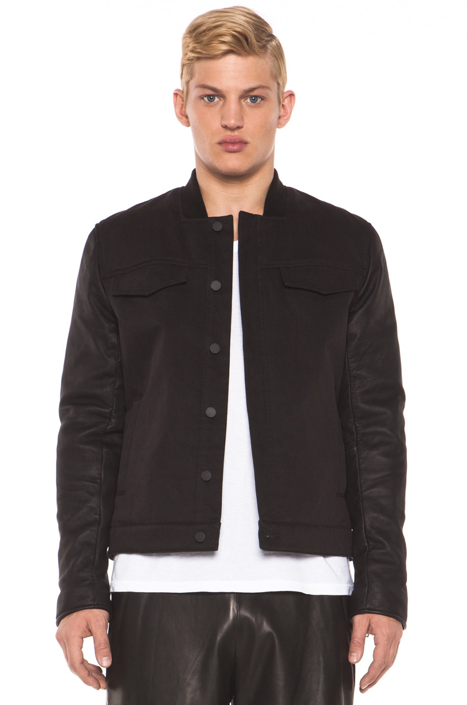 Image 1 of Alexander Wang Jean Jacket with Leather Sleeves in Black