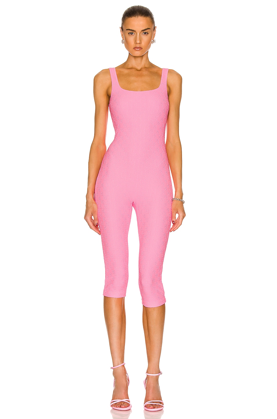 Image 1 of Alexander Wang Square Neck Catsuit in Neon Bubblegum