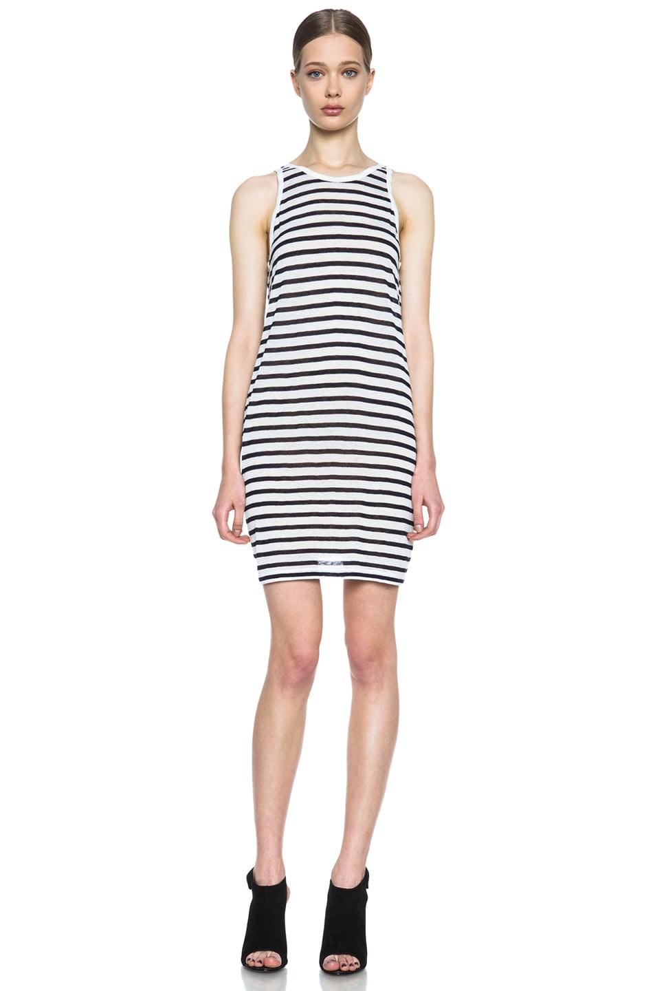Image 1 of Alexander Wang Stripe Linen Tank Dress in Ink and White