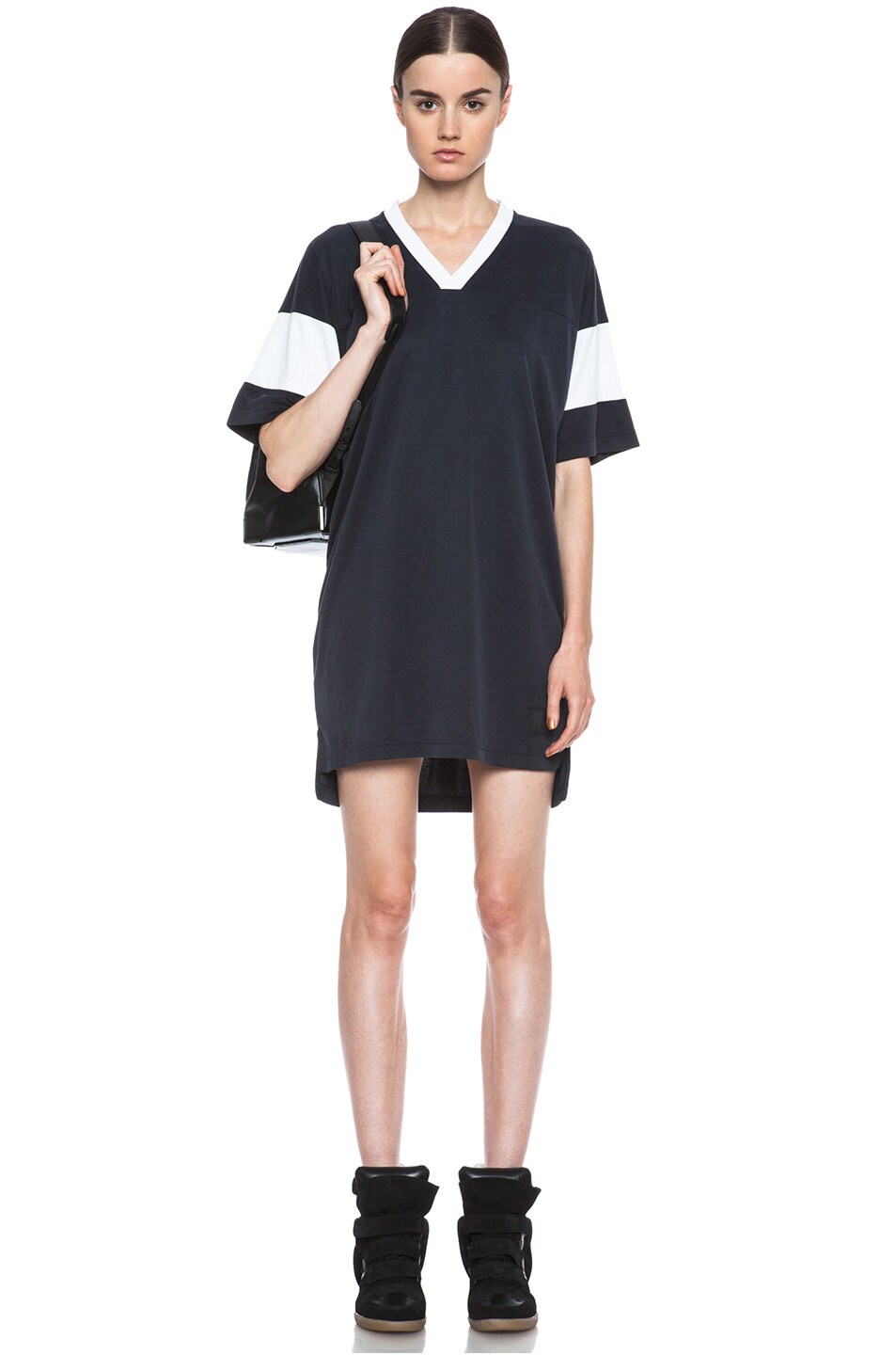Image 1 of Alexander Wang Sandwashed Double Knit Football Tee Dress in Fossil