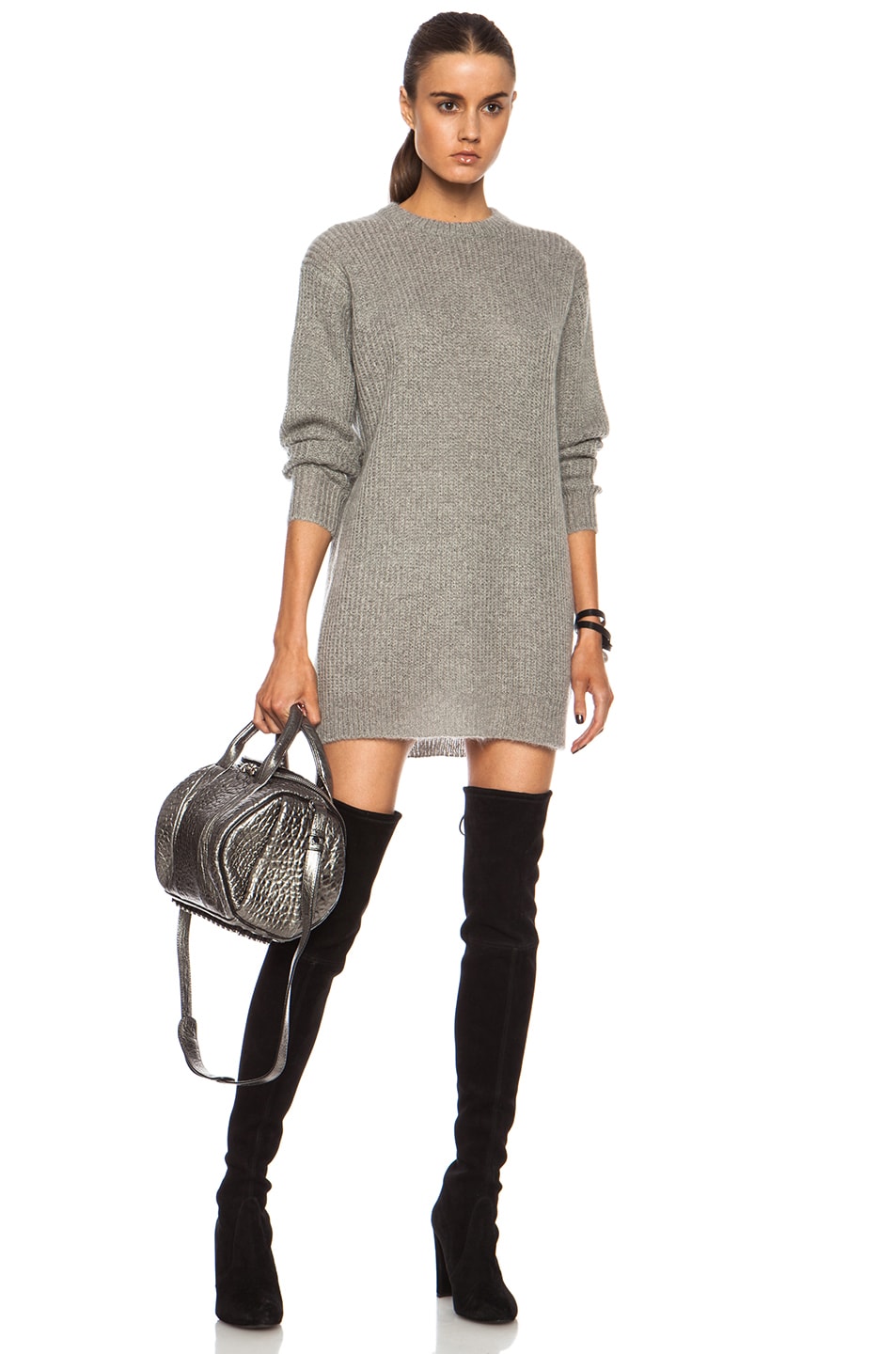 Image 1 of Alexander Wang Mohair-Blend Knit Tunic Dress in Heather Grey
