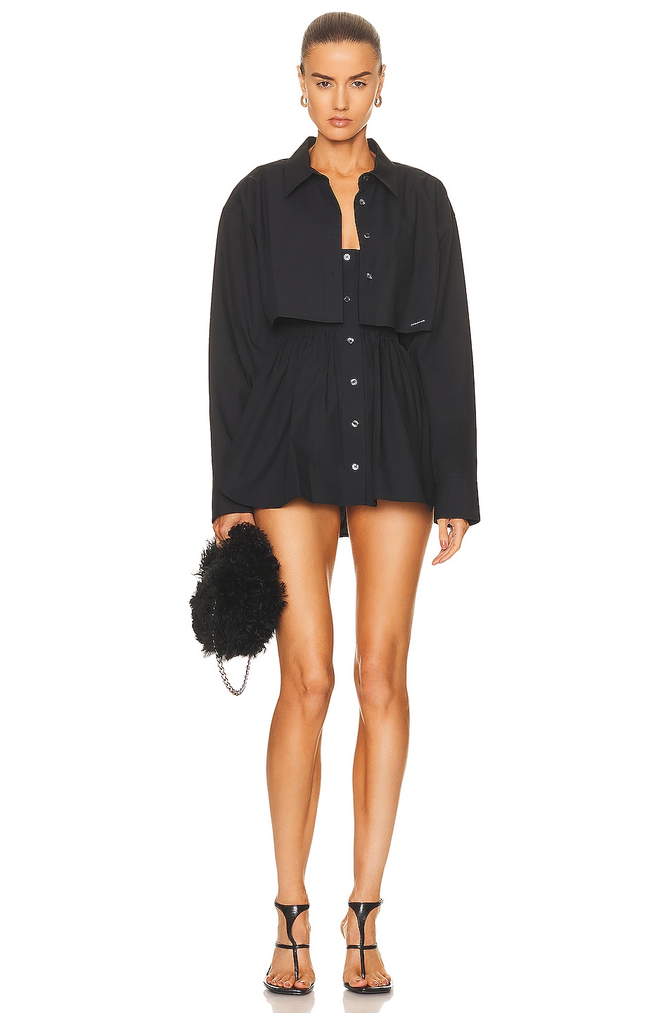 Image 1 of Alexander Wang Smocked Cami Dress With Cropped Shirt in Black