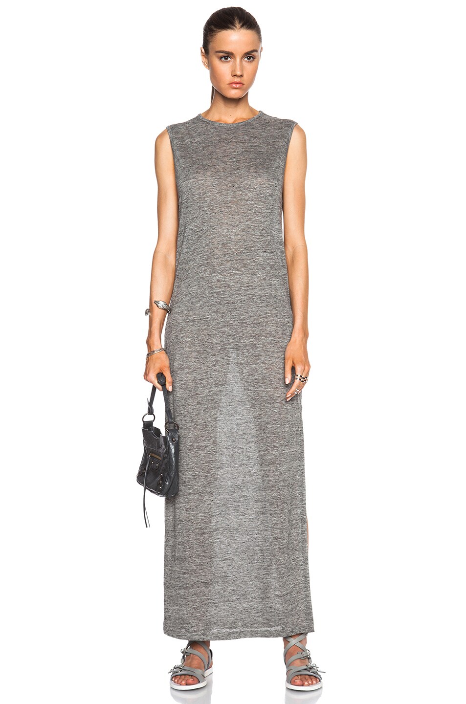 Image 1 of Alexander Wang Heather Linen Jersey Long Muscle Dress in Charcoal