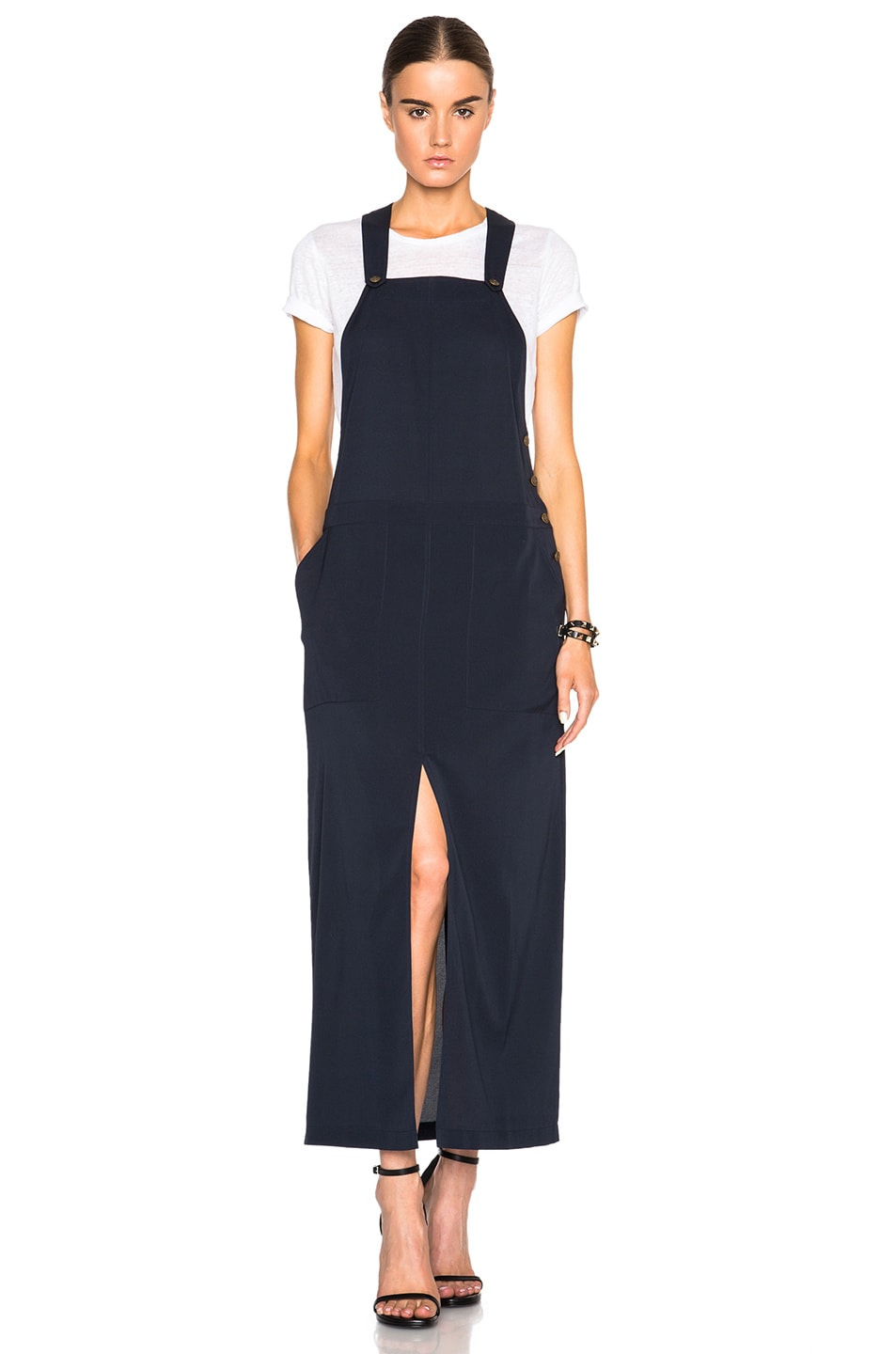 Image 1 of Alexander Wang Silk Stretch Georgette Overall Dress in Midnight