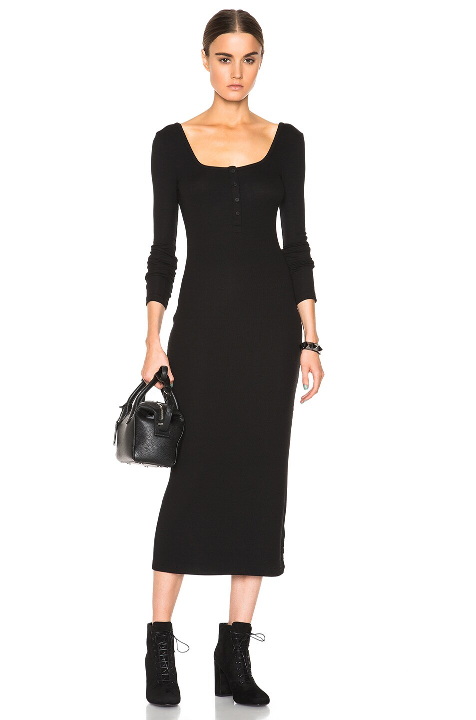 Image 1 of Alexander Wang Rib Fitted Henley Dress in Black