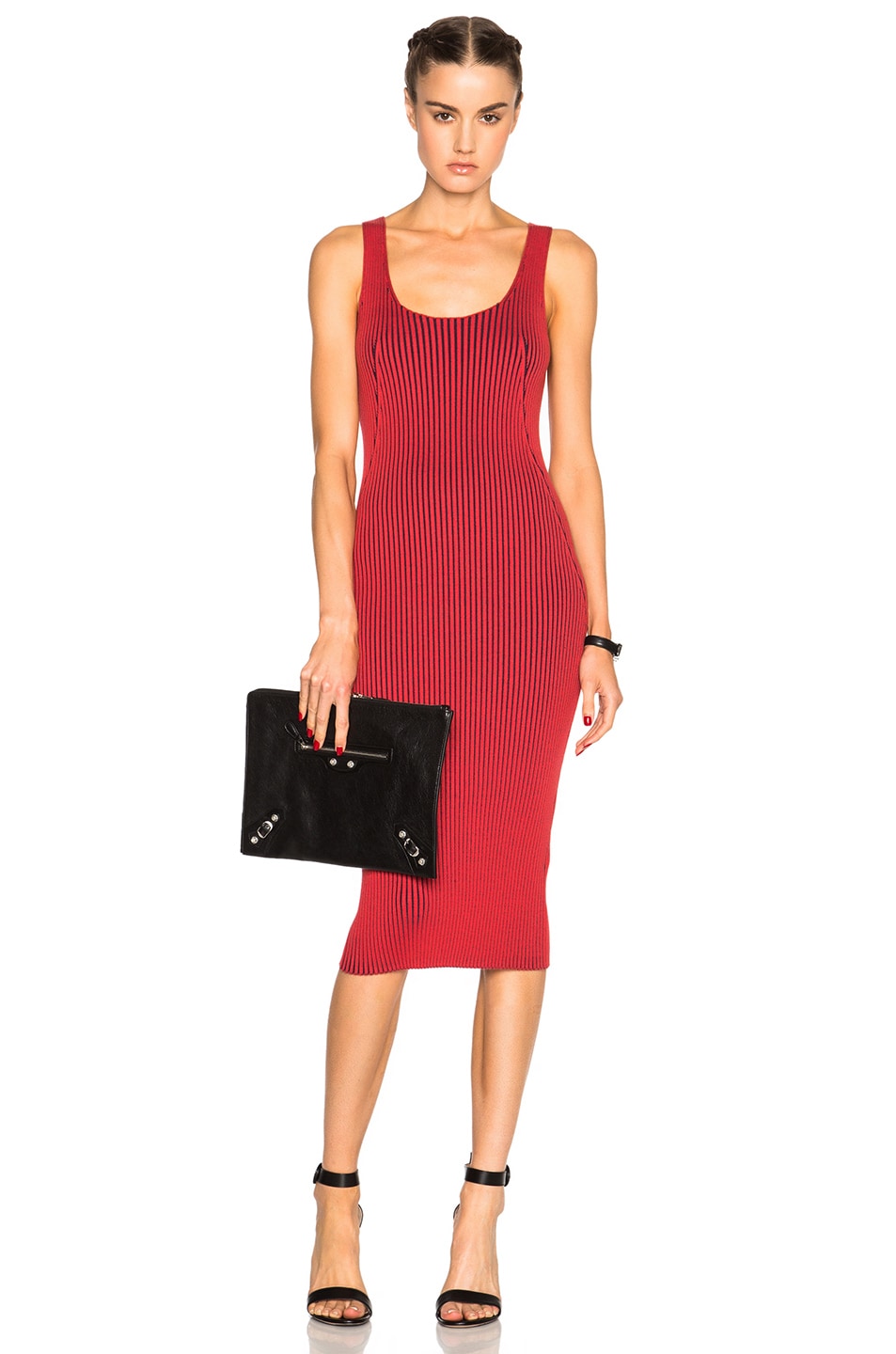 Image 1 of Alexander Wang Rib Fitted Tank Dress in Cherry