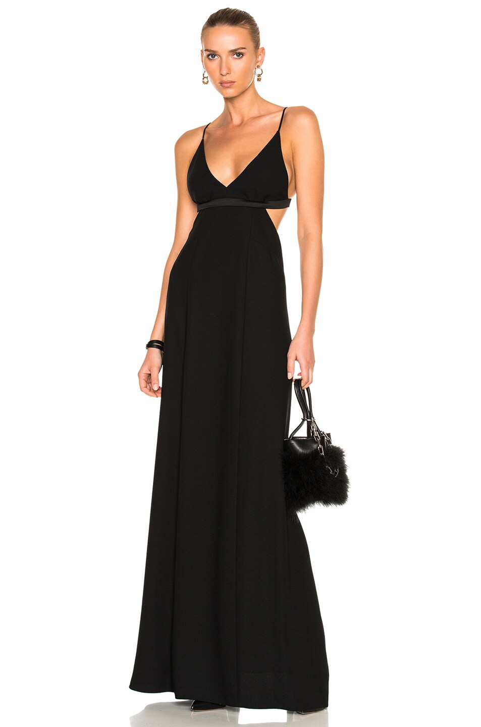 Image 1 of Alexander Wang Poly Crepe Triangle Bralette Maxi Dress in Black