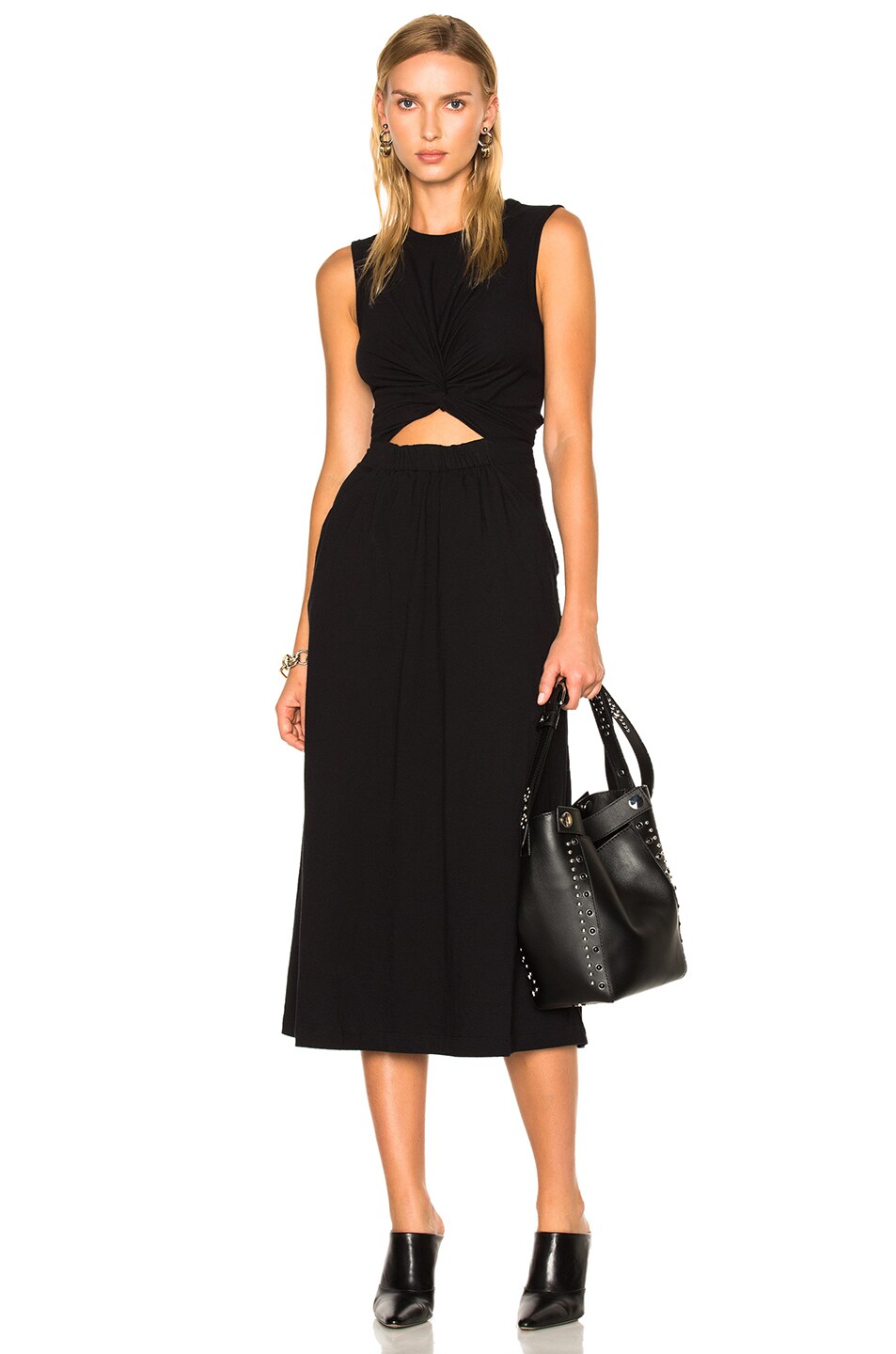 Image 1 of Alexander Wang Cotton Jersey Twist Front Muscle Dress in Black
