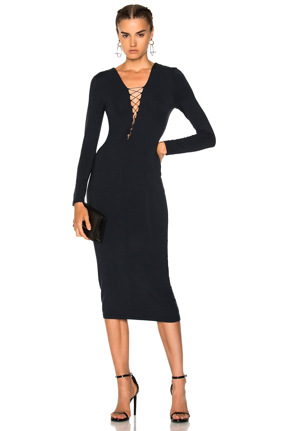 Image 1 of Alexander Wang Lace Up Midi Dress in Navy
