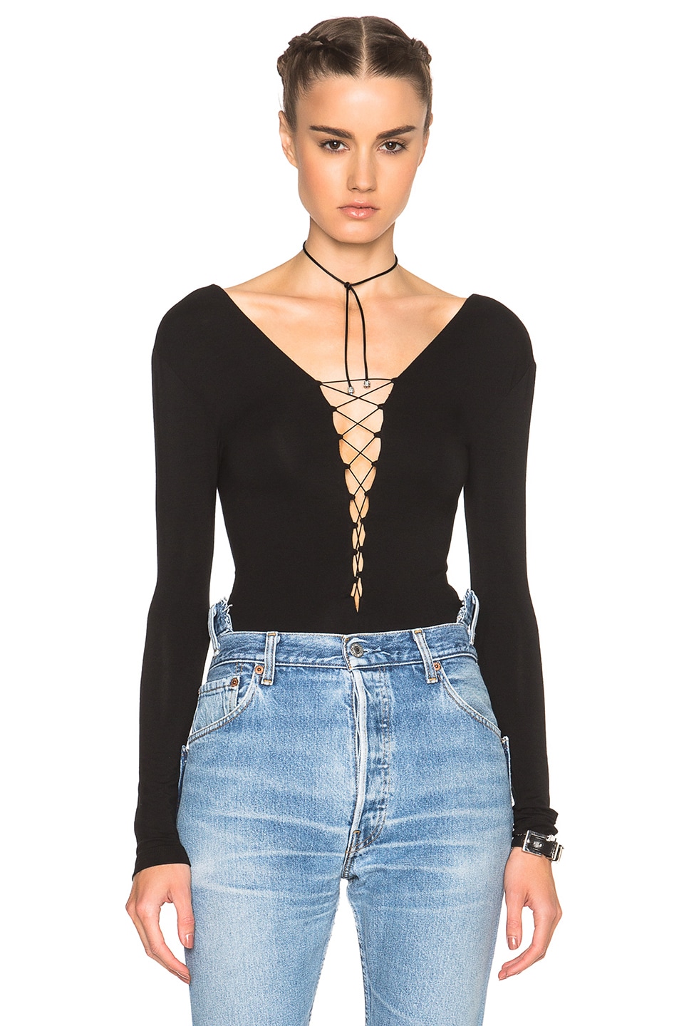 Image 1 of Alexander Wang Lace Up Bodysuit in Black