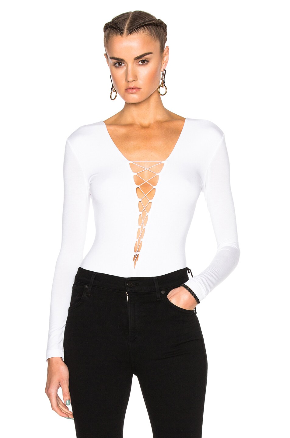 Image 1 of Alexander Wang Modal Spandex Lace Up Bodysuit in White