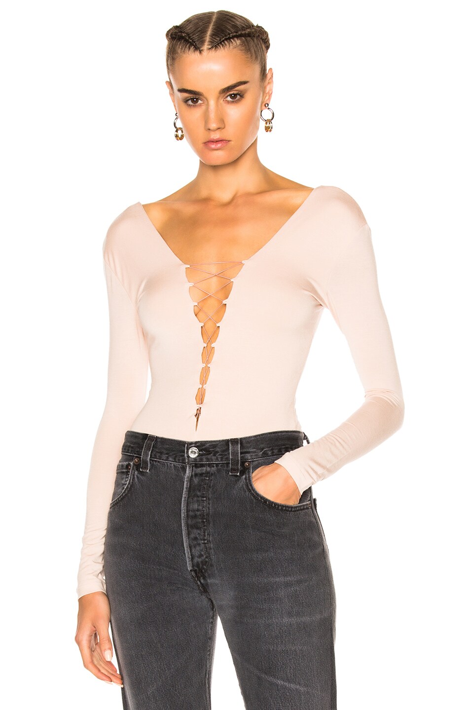 Image 1 of Alexander Wang Modal Spandex Lace Up Bodysuit in Blush