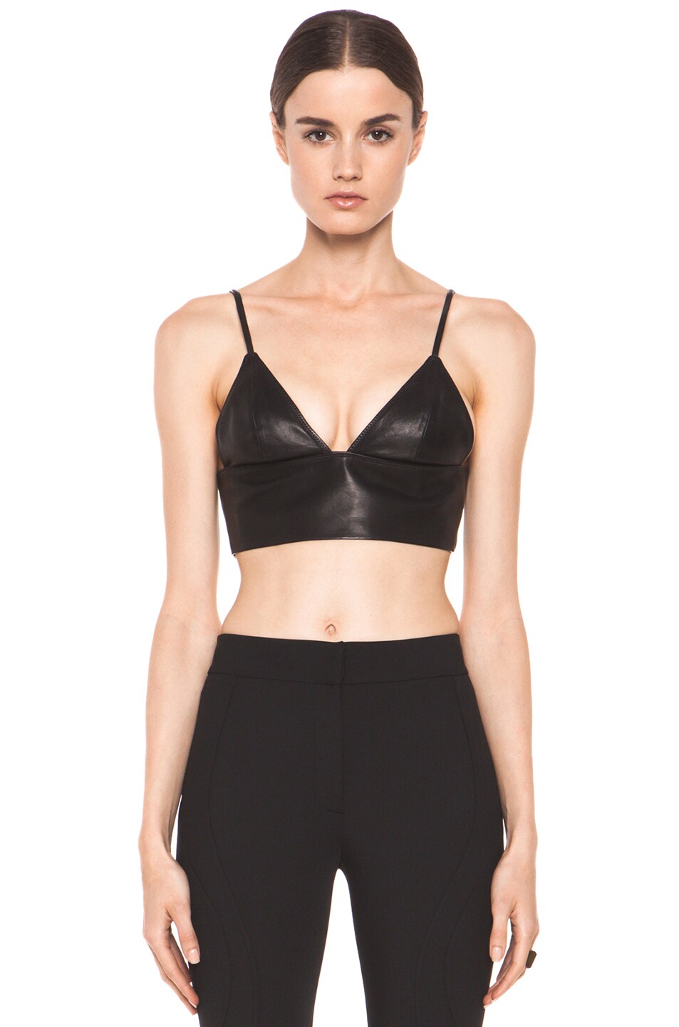 Image 1 of Alexander Wang Leather Triangle Bralette in Black