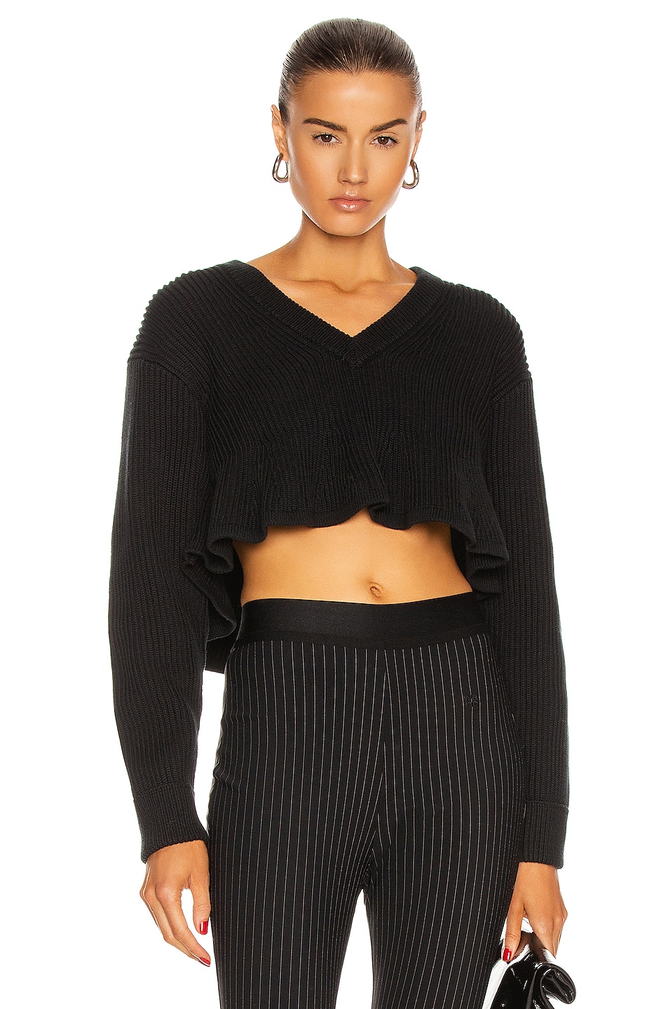 Image 1 of Alexander Wang Cropped V Neck Sweater in Black