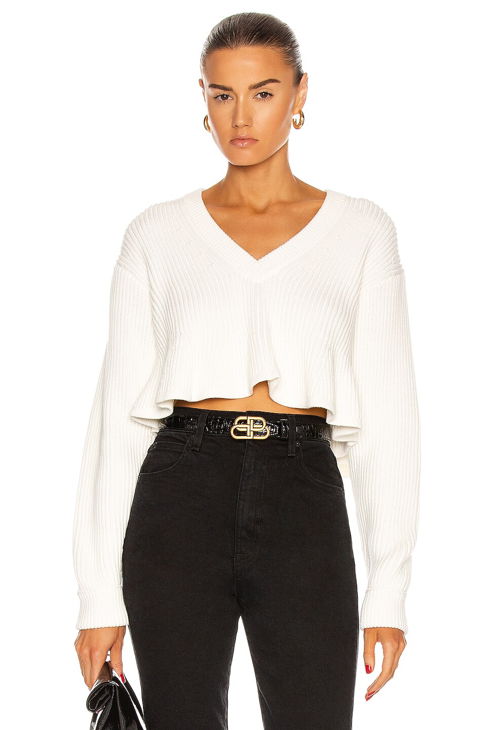 Image 1 of Alexander Wang Cropped V Neck Sweater in White