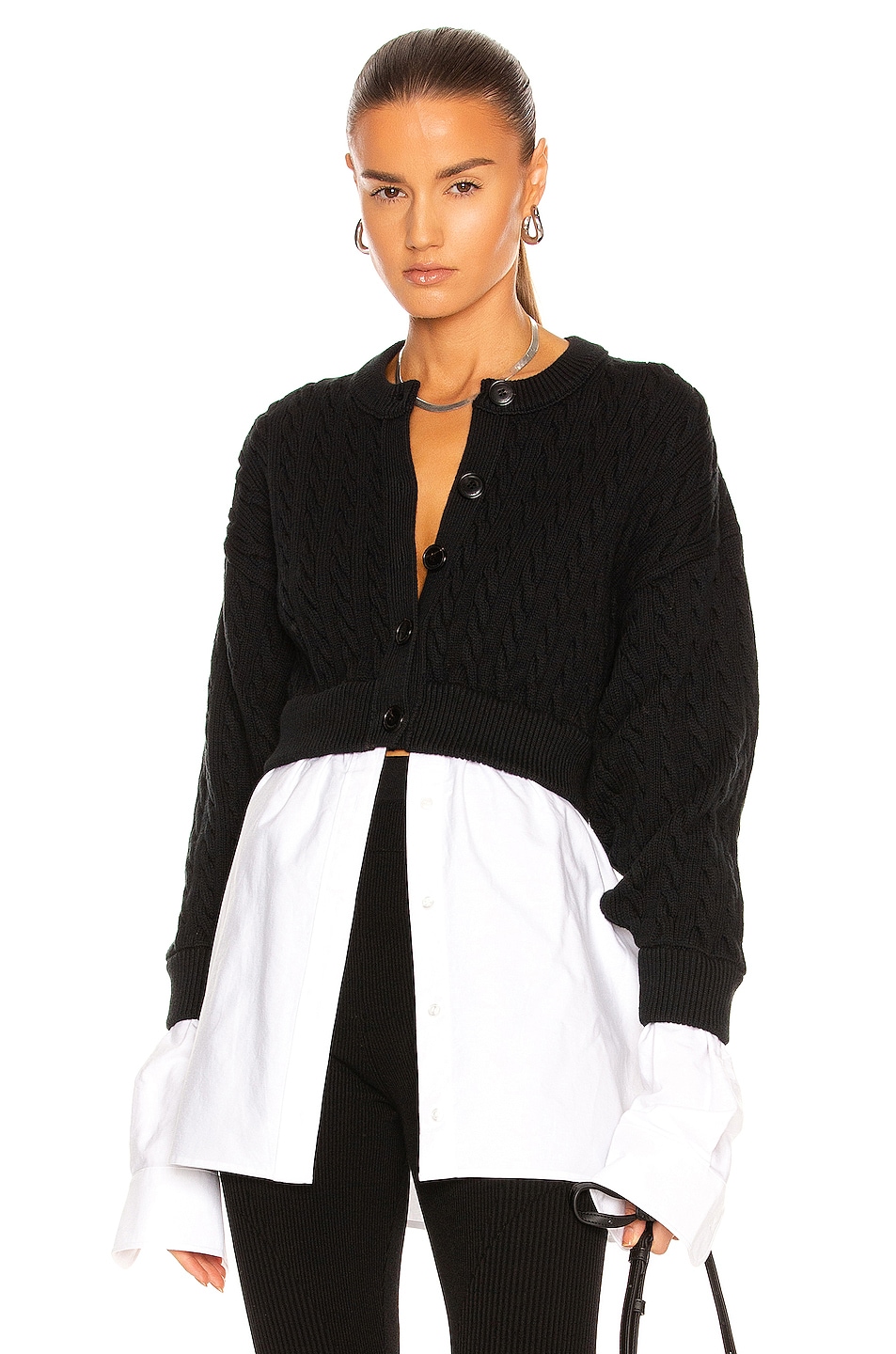 Image 1 of Alexander Wang Bi-Layer Cable Cardigan in Black & White