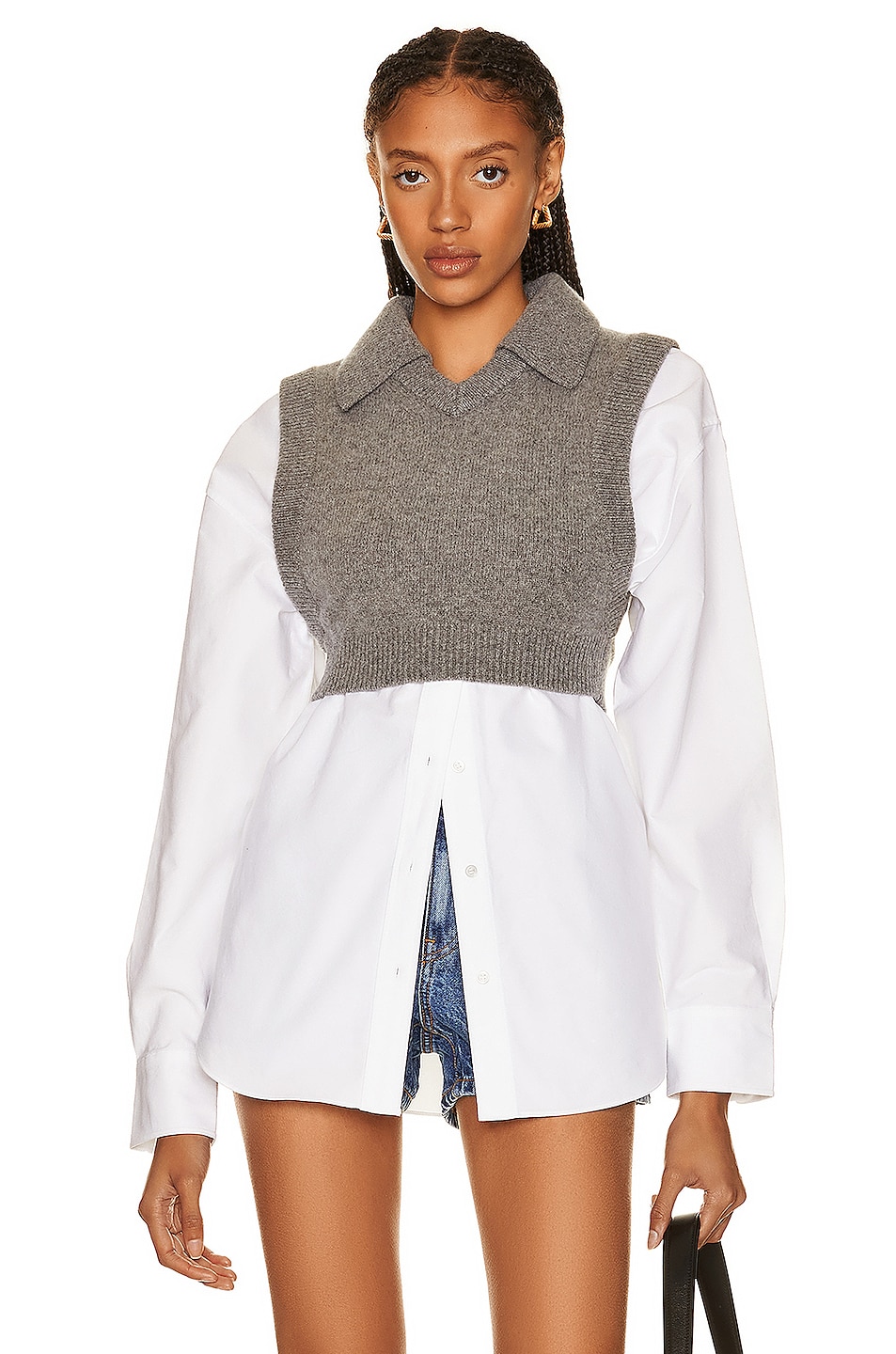 Image 1 of Alexander Wang Oxford Bilayer Vest in Heather Grey & White