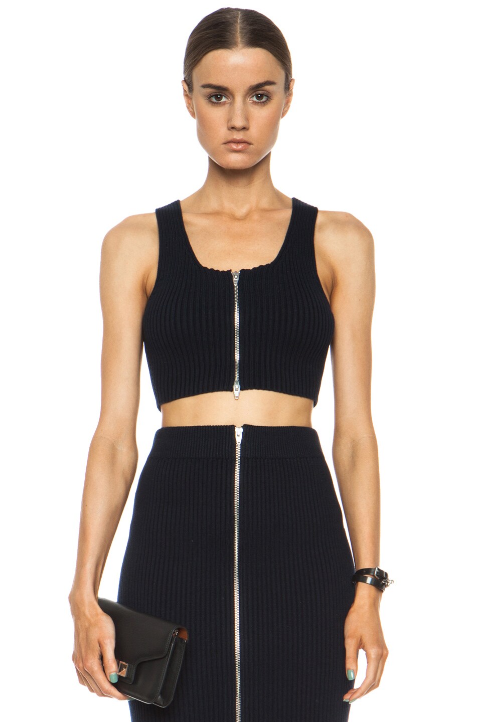 Image 1 of Alexander Wang Knit Zip Cropped Tank in Ink