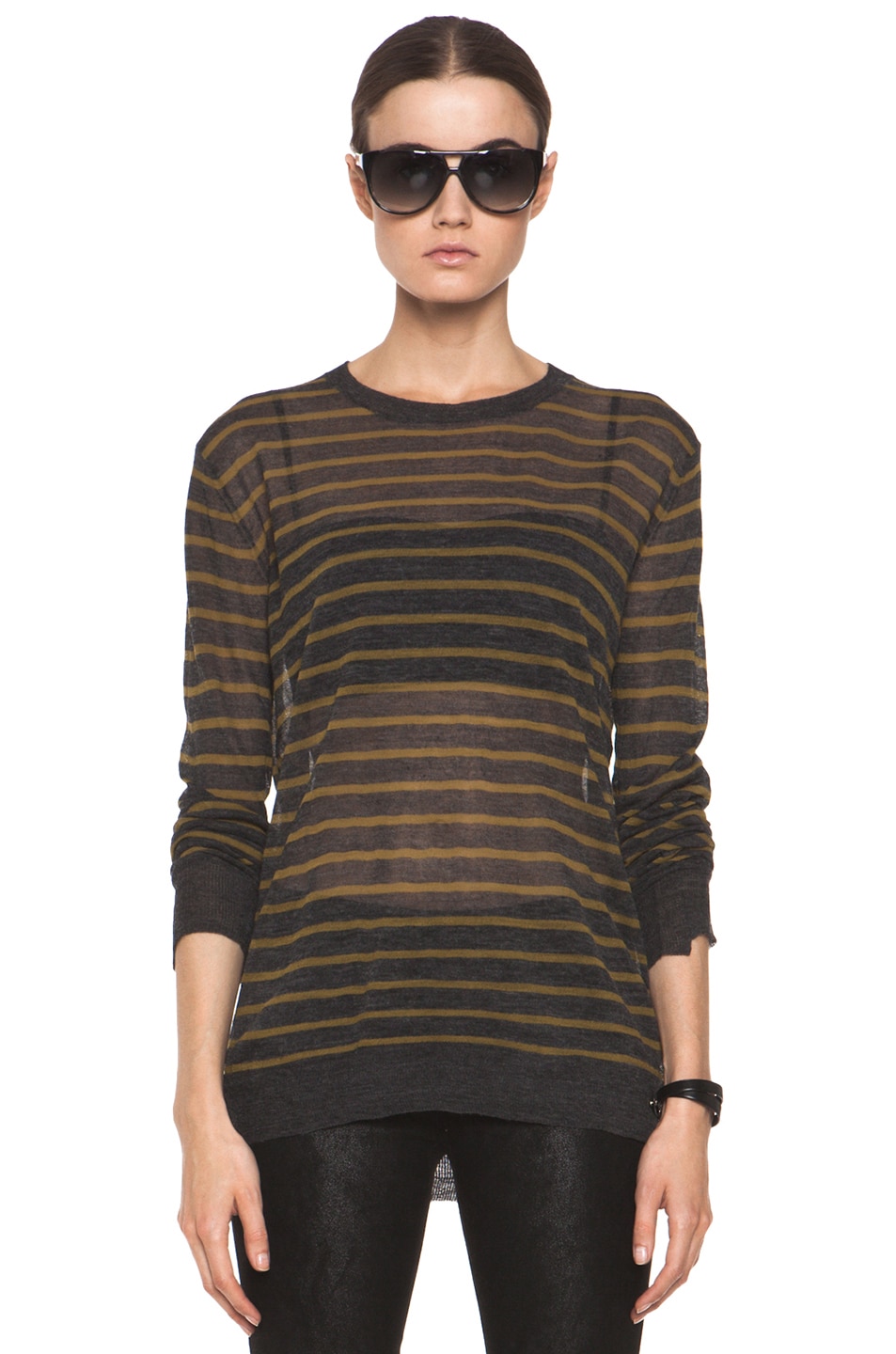 Image 1 of Alexander Wang Stripe Lightweight Sweater in Chartreuse