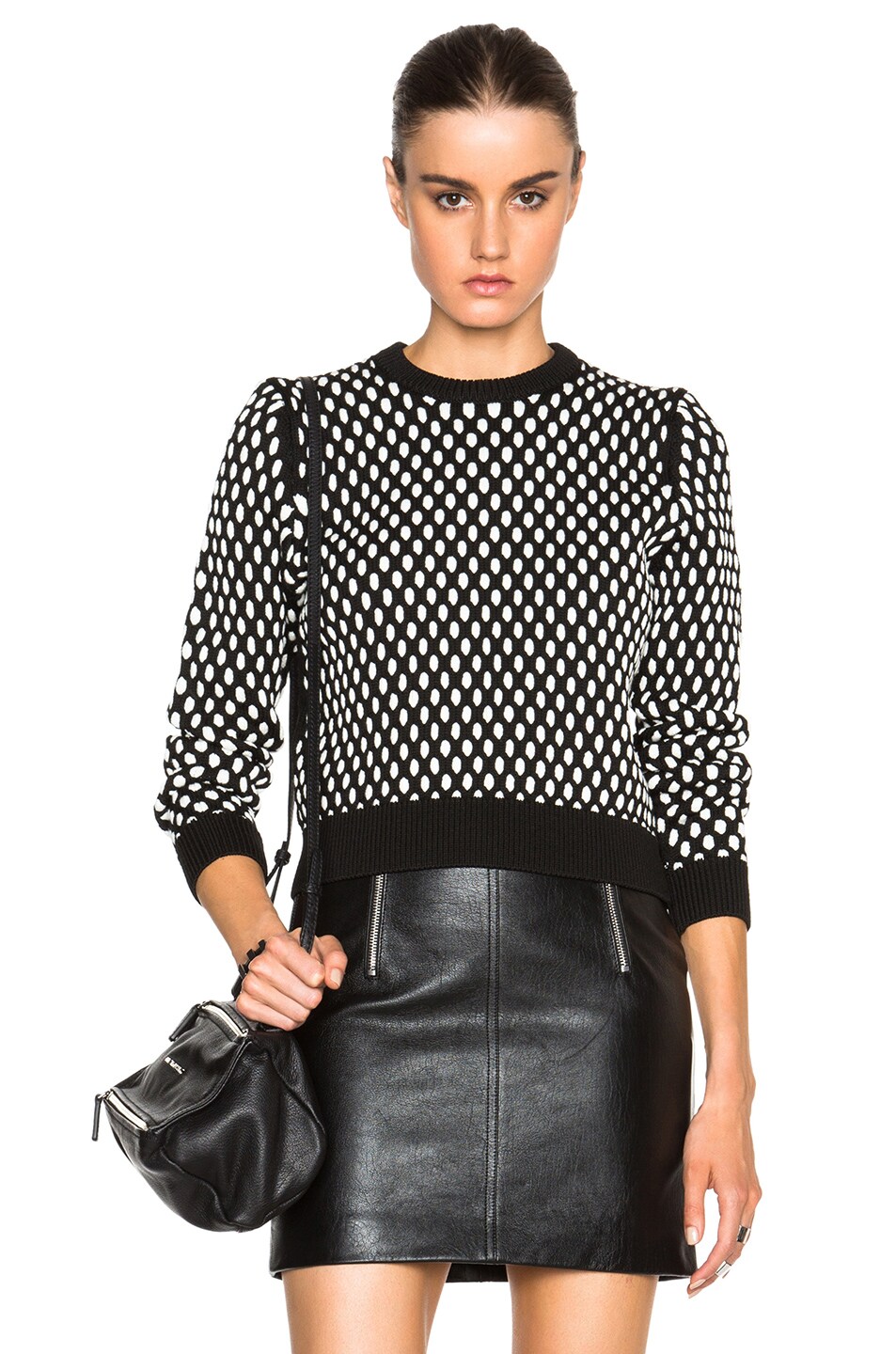 Image 1 of Alexander Wang Egg Shape Cable Cropped Pullover in Black & White