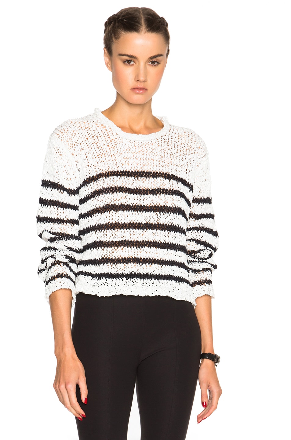 Image 1 of Alexander Wang Cropped Sweater in Ivory & Black