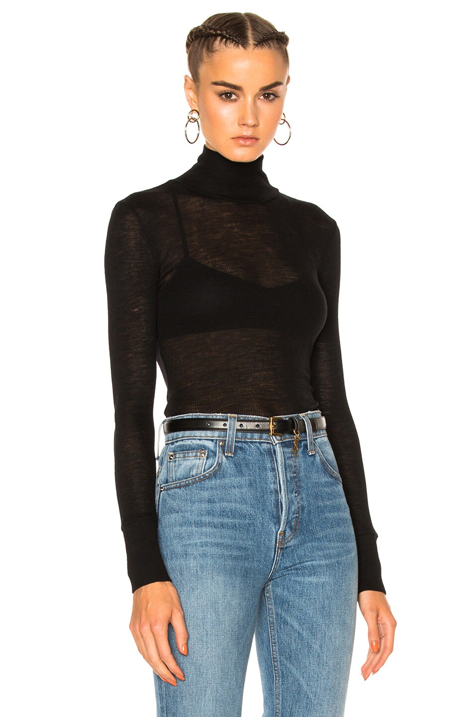 T by Alexander Wang Sheer Rib Turtleneck Sweater in Black | FWRD