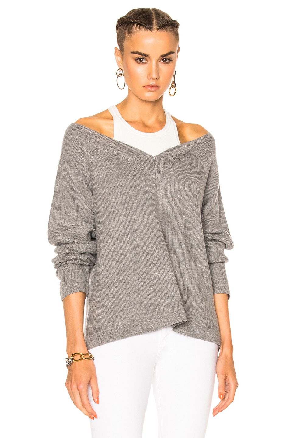 Image 1 of Alexander Wang V Neck Sweater with Inner Tank in Heather Grey