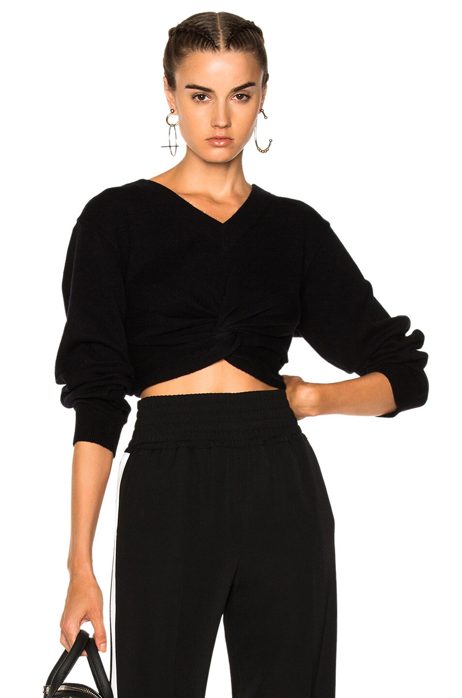Image 1 of Alexander Wang Deep V Twist Front Sweater in Black