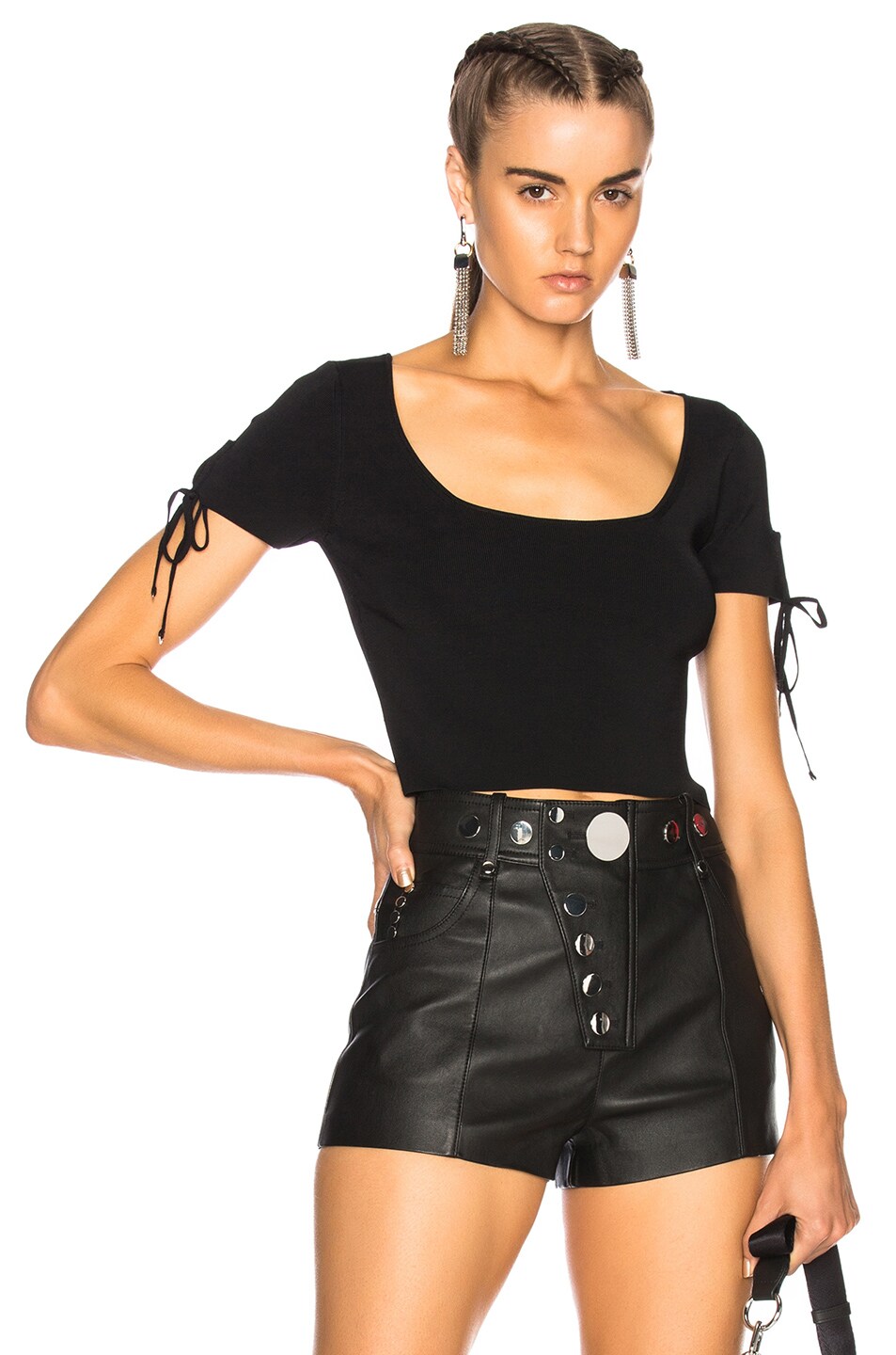 Image 1 of Alexander Wang Short Sleeve Cropped Sweater in Black