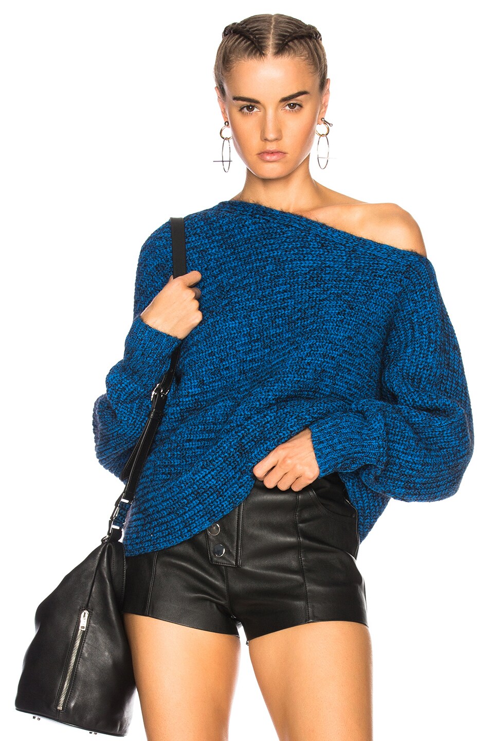 Image 1 of Alexander Wang Mohair Asymmetrical Sweater in Azure & Black