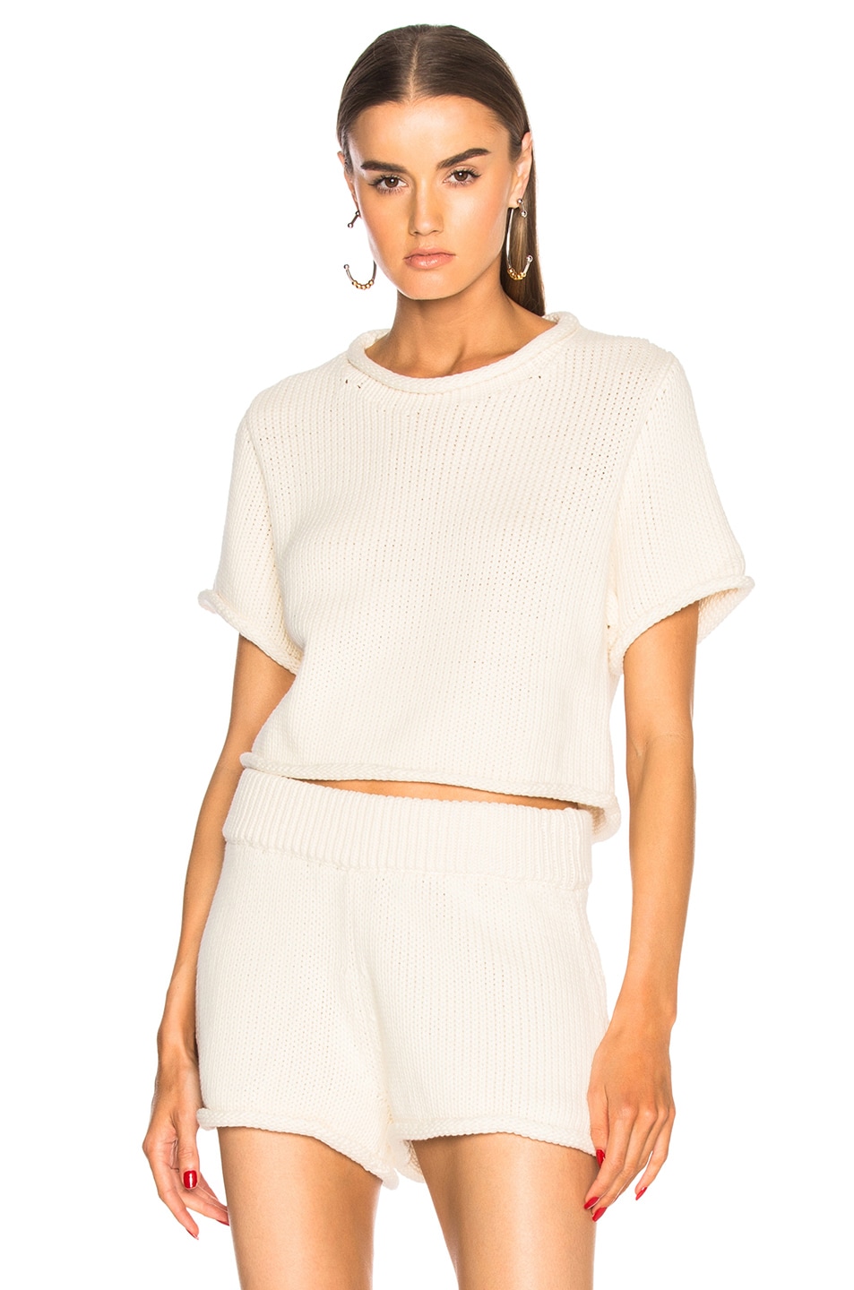 Image 1 of Alexander Wang Cropped Short Sleeve Sweater in Ivory