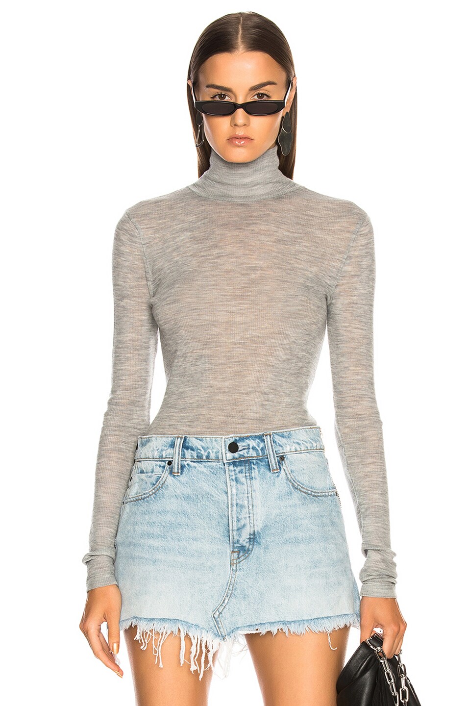 Image 1 of Alexander Wang Fitted Turtleneck Sweater in Heather Grey