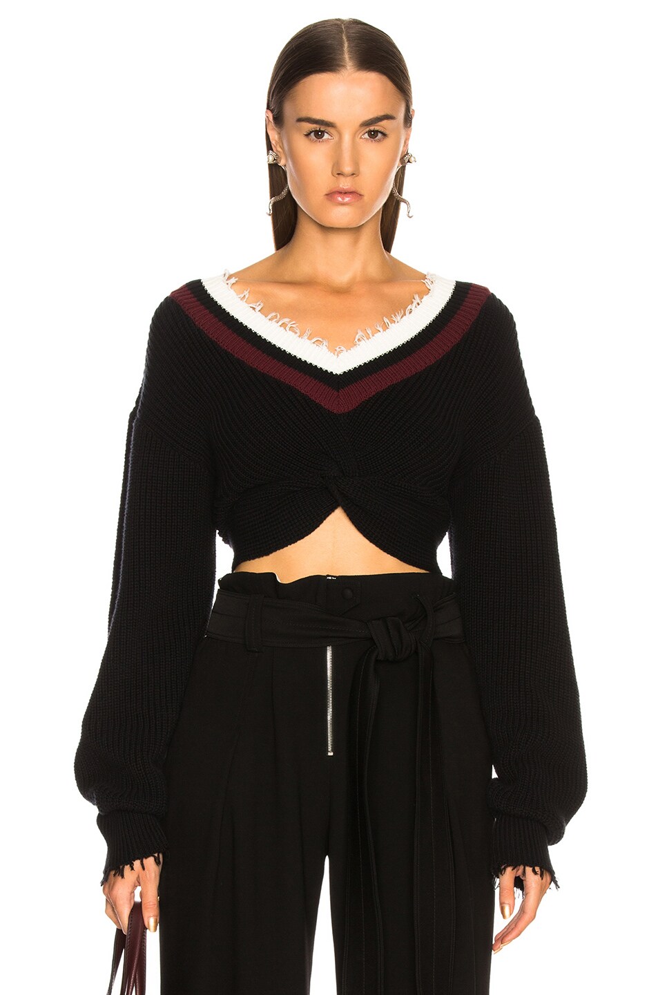 Image 1 of Alexander Wang Hybrid Meets Varsity Twist Front Sweater in Black