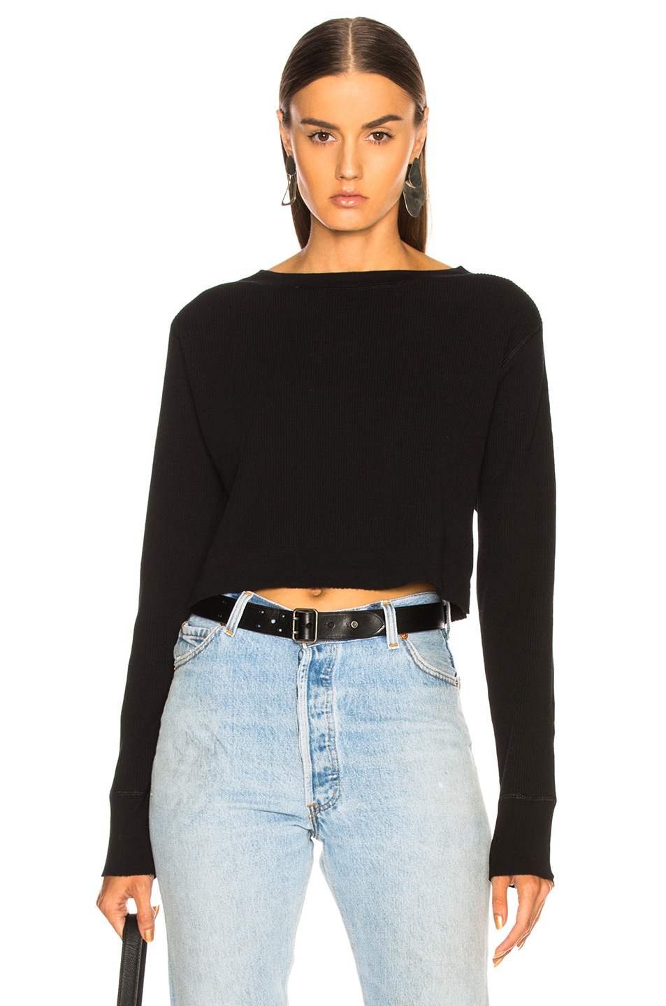 Image 1 of Alexander Wang Cropped Boatneck Sweater in Black