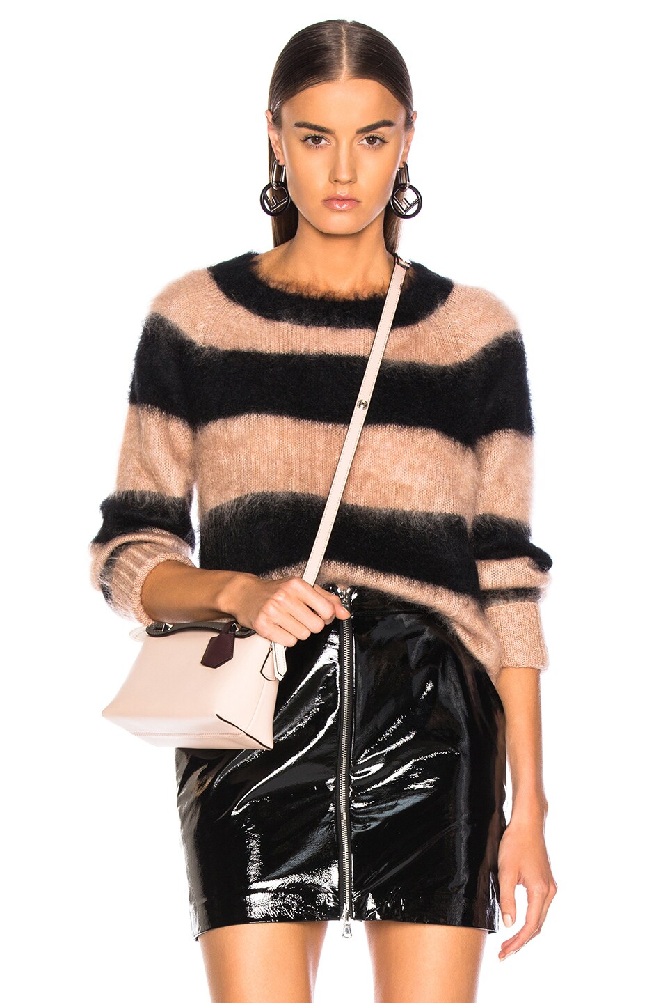 Image 1 of Alexander Wang Mohair Stripe Pullover Sweater in Black & Clay
