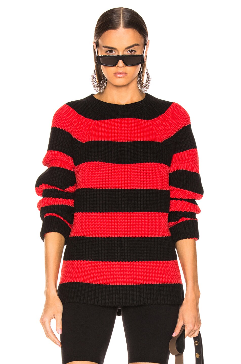 Image 1 of Alexander Wang Rugby Stripe Sweater in Black & Red