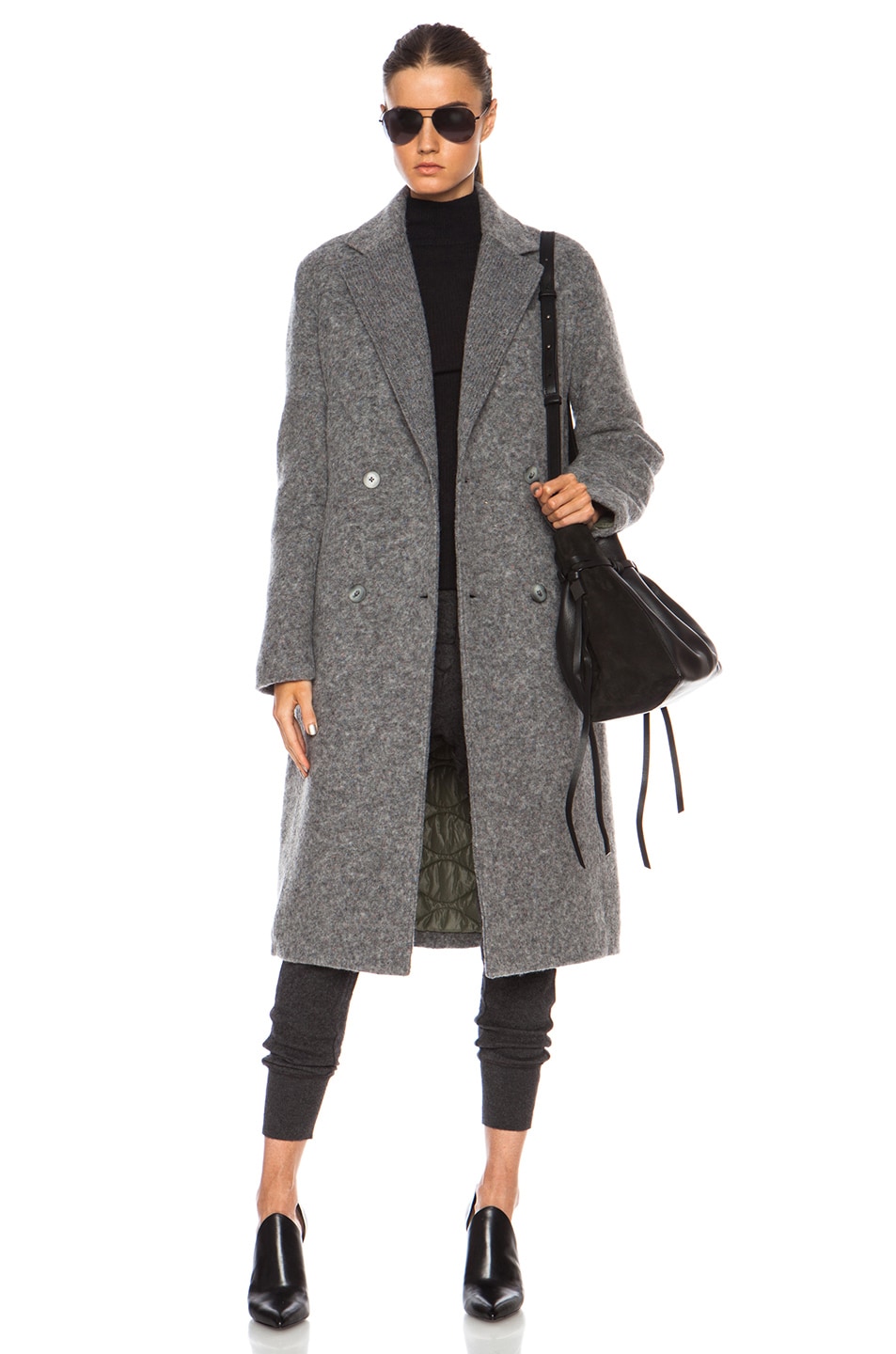 T by Alexander Wang Reversible Wool-Blend Coat in Grey & Moss | FWRD