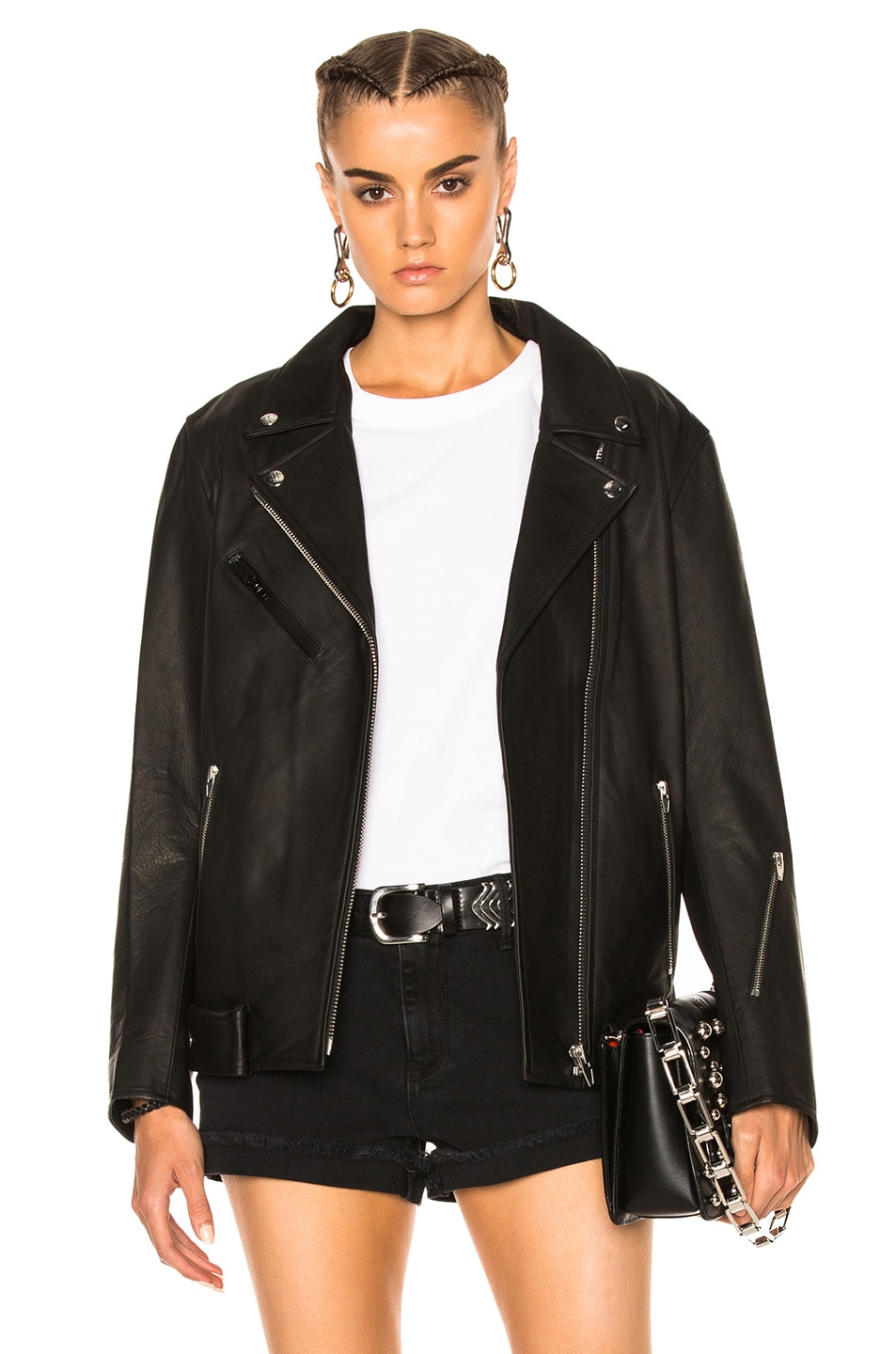 Image 1 of Alexander Wang Oversized Leather Moto Jacket in Black