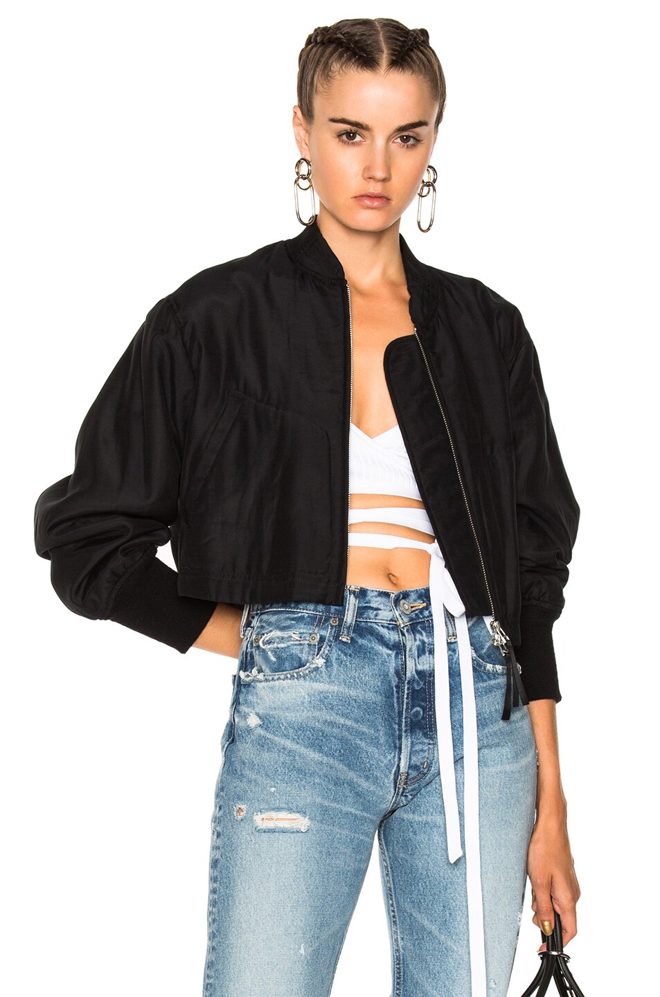 Image 1 of Alexander Wang Silk Cotton Cropped Bomber in Black