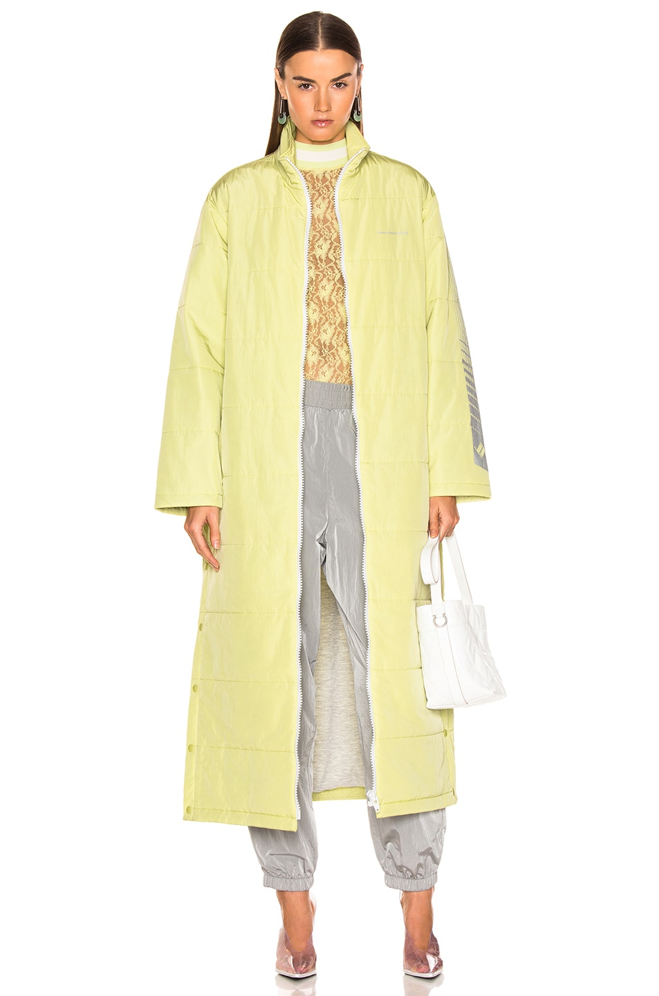 Image 1 of Alexander Wang Long Full Zip Quilted Coat in Lime