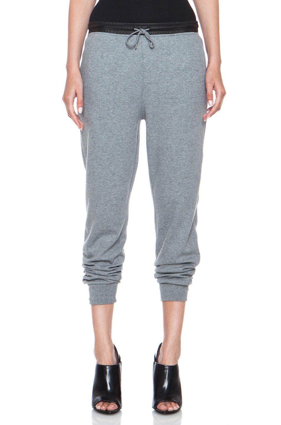 Image 1 of Alexander Wang Leather Waistband Cotton-Blend Sweatpants in Heather Grey