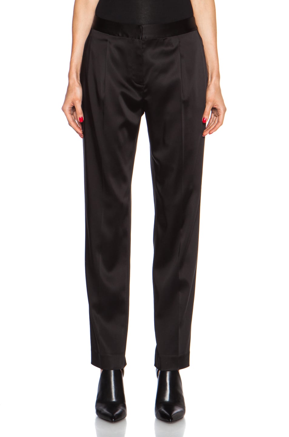 Image 1 of Alexander Wang Satin Front Pleat Acetate-Blend Trousers in Black