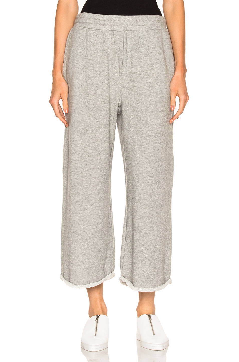 Image 1 of Alexander Wang French Terry Cropped Wide Leg Sweatpants in Heather Gray