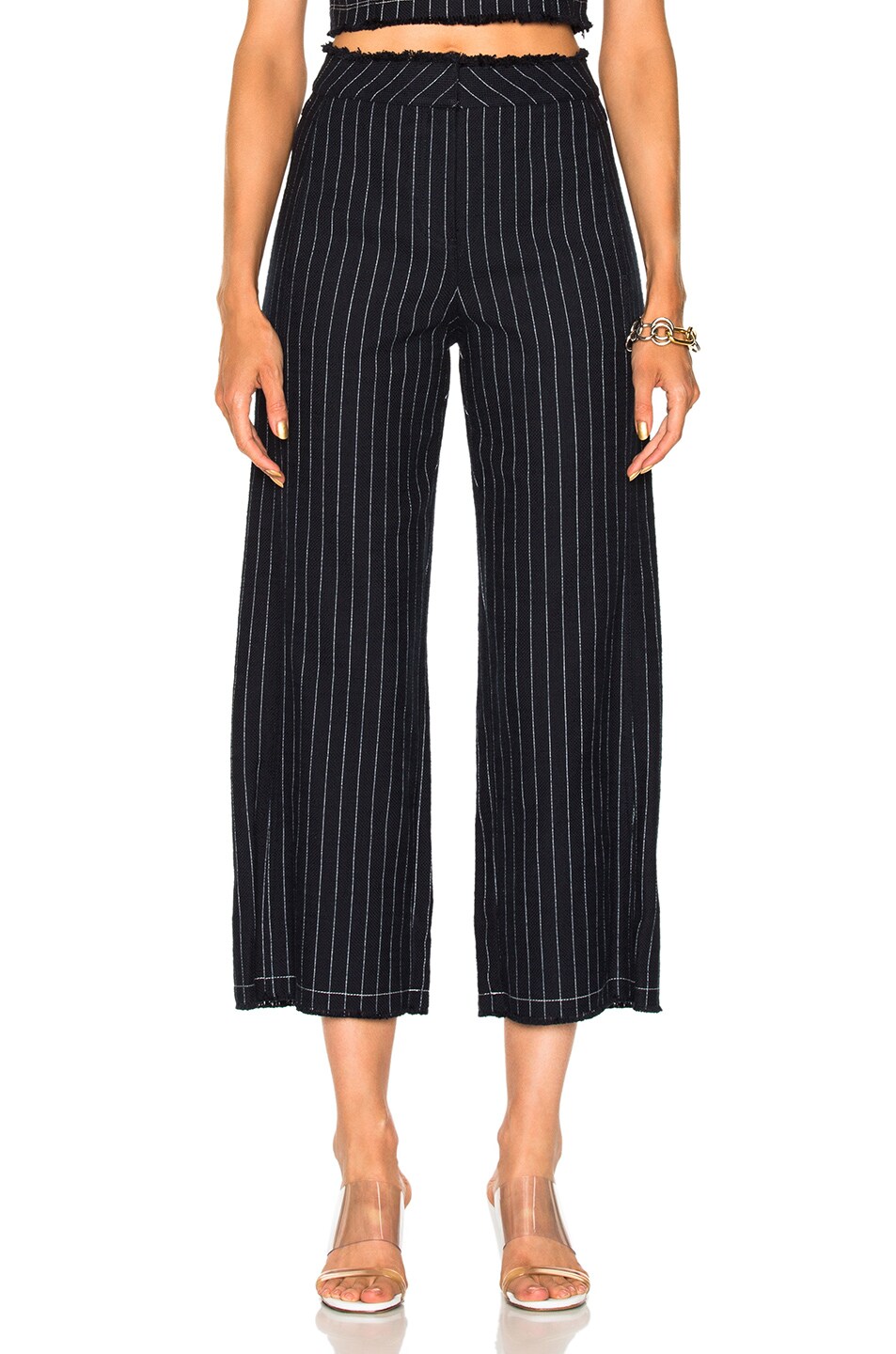 Image 1 of Alexander Wang Cotton Burlap High Waisted Cropped Pant in Navy & White Stripe