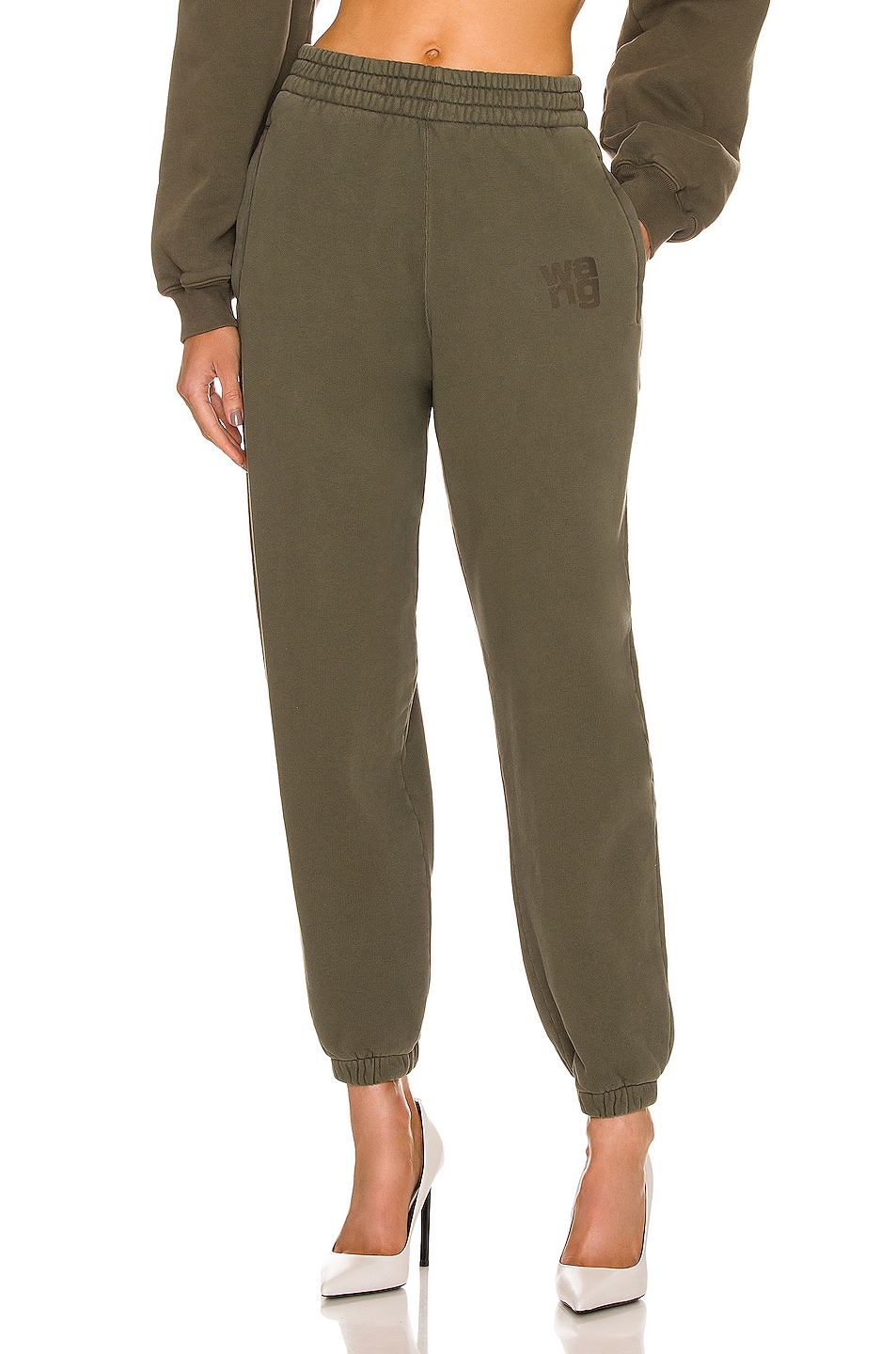 Image 1 of Alexander Wang Structured Puff Paint Classic Sweatpant in Army Green