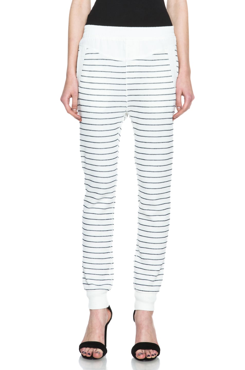 Image 1 of Alexander Wang French Rib Cotton Long John Sweatpant in Ivory and Onyx