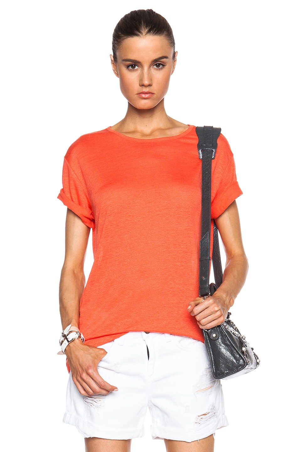 Image 1 of Alexander Wang Linen Silk Jersey Oversized Tee in Coral