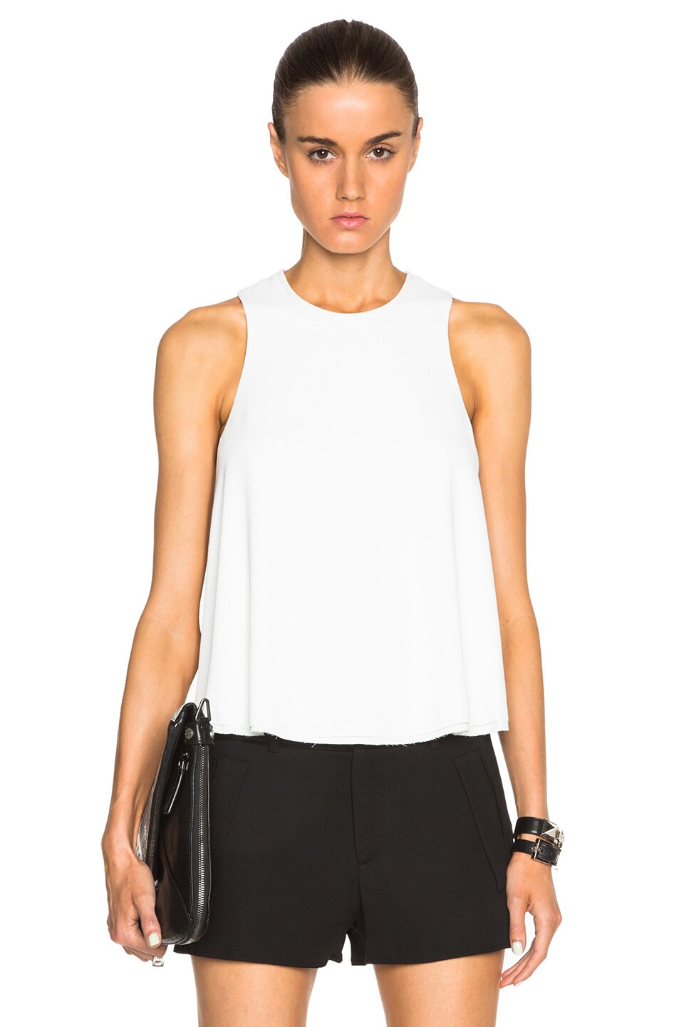 Image 1 of Alexander Wang Poly Crepe Leather Trim Top in White