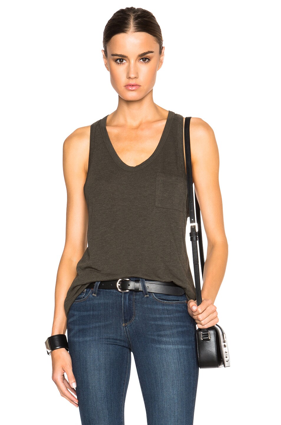 Image 1 of Alexander Wang Classic Tank with Chest Pocket in Lichen