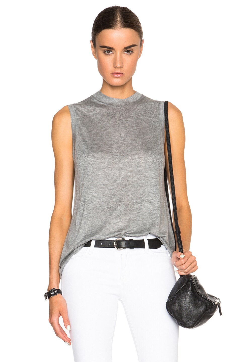 Image 1 of Alexander Wang High Neck Flared Tank in Heather Grey